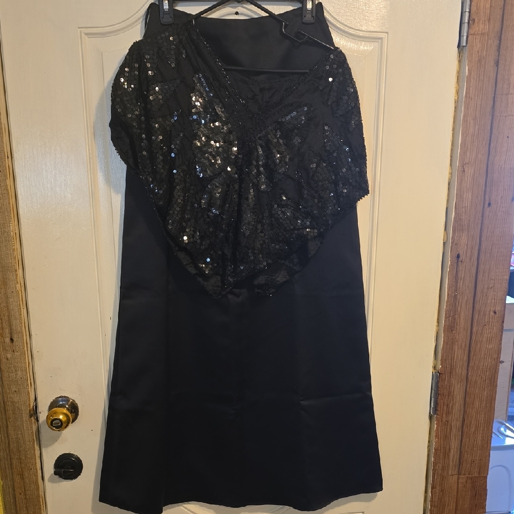 Xscape Black Asymmetrical Sequin Dress